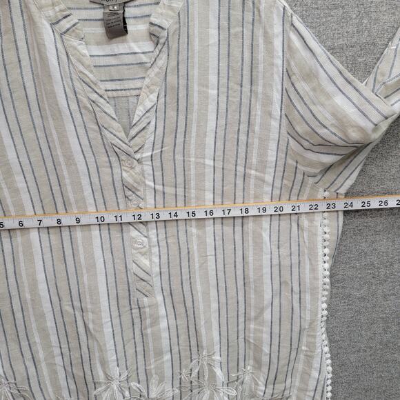 SHARON YOUNG EMBROIDERED LACE LINEN BLEND TUNIC TOP, SIZE XL - Picture 4 of 5